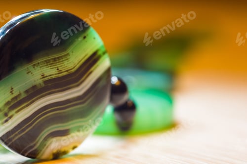 Preview: Large Polished Beads Of Beautiful Translucent Green Agate Gemstone, Macro