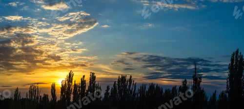 Preview: Landscape With Dramatic Light - Beautiful Golden Sunset With Saturated Sky And Clouds.