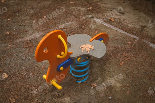 Preview: Empty Seesaws Children Park Toys On An Amusement Park In Autumn.