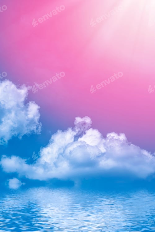 Preview: Blurred Background. Blue Sky And White Fluffy Clouds.
