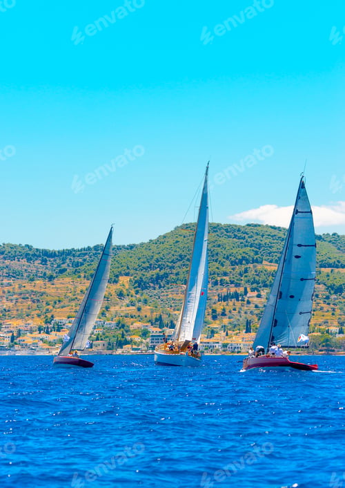 Preview: Classic Wooden Sailing Boats In A Race, Spetses Island In Greece