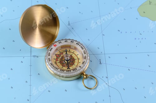 Preview: Magnetic Compass On A Nautical Navigational Map