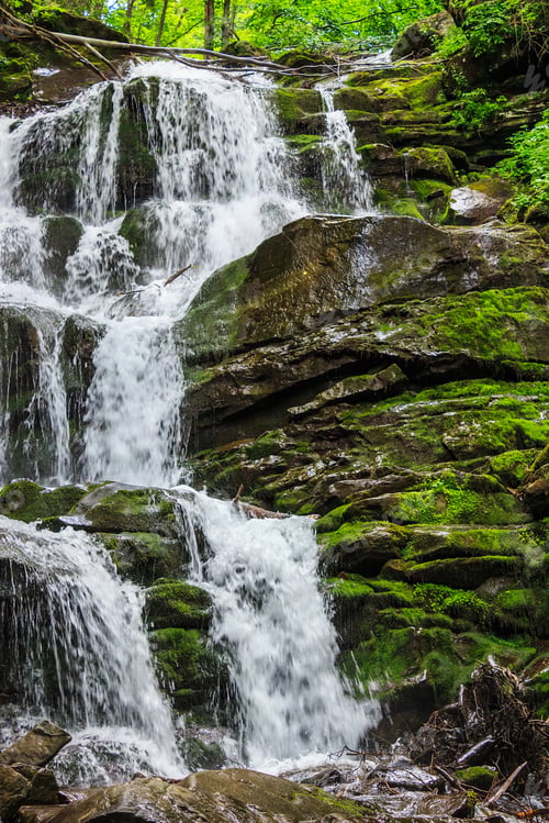 Preview: Incredibly Beautiful And Clean Little Waterfall With Several Cascades Over Large Stones In The