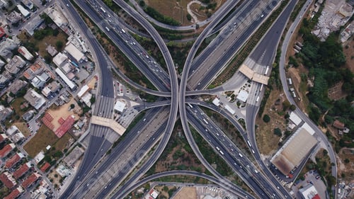 Preview: Aerial Top View Photo Of Highway Multilevel Junction Road In Urban Populated Area