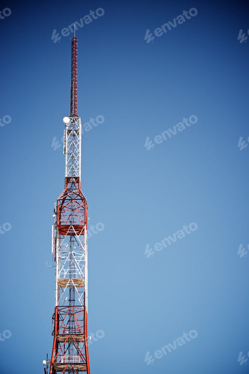 Preview: Telecommunications Tower With Clear Blue Sky.