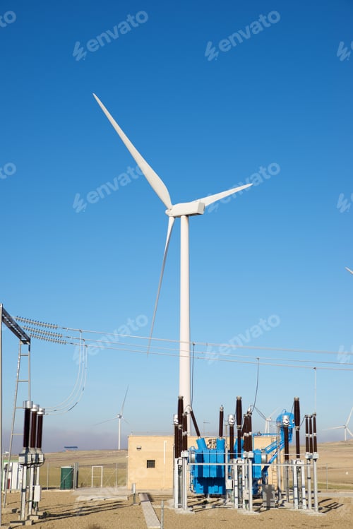 Preview: Windmills And Electrical Substation, Zaragoza Province, Aragon, Spain.