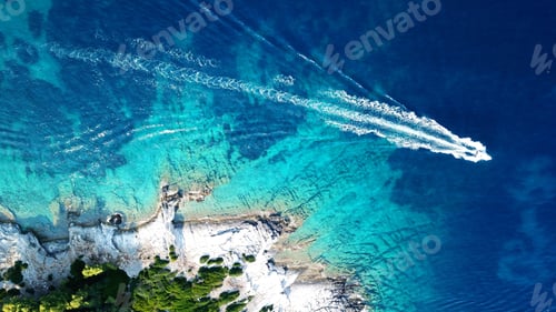 Preview: Aerial Drone Bird'S Eye View Photo Of Tropical Caribbean Paradise Bay With White Rock Caves And