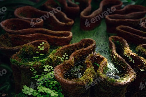 Preview: Botanic Gardens. Natural Green Tropical Leaves And Water, Abstract Green Texture, Nature Background