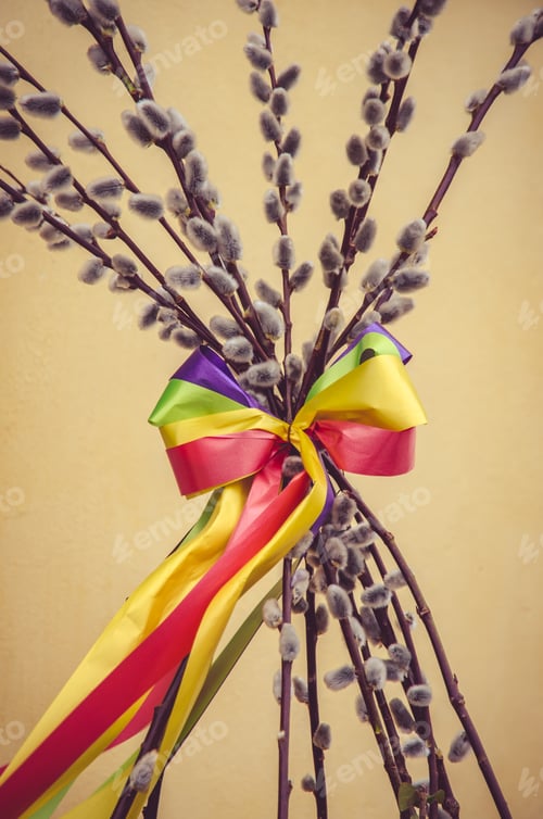 Preview: Easter Willow And Colorful Ribbon Decoration