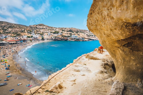 Preview: Panorama Of Matala Beach And Caves On The Rocks, Crete, Greece