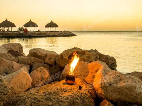 Preview: Blue Bay Beach Sunset - On The Caribbean Island Of Curacao In The Dutch Antilles