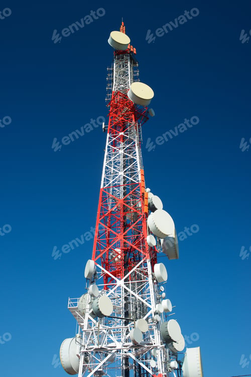 Preview: Telecommunications Tower With Clear Blue Sky.