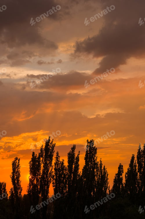 Preview: Landscape With Dramatic Light - Beautiful Golden Sunset With Saturated Sky And Clouds.