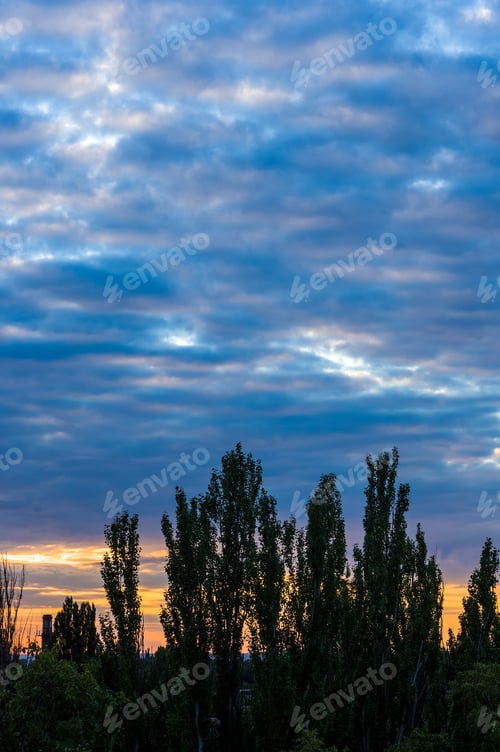 Preview: Landscape With Dramatic Light - Beautiful Golden Sunset With Saturated Sky And Clouds.