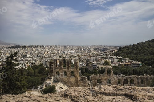 Preview: Athens, Greece - June 2017: Amphitheater Of The Acropolis Of Athens. Unesco World Hetiage Site