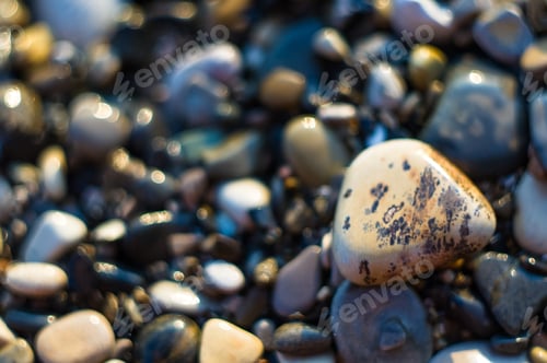 Preview: Pebble Stones On The Sea Beach, The Rolling Waves Of The Sea With Foam