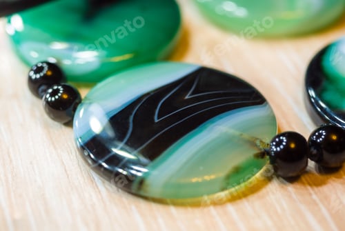 Preview: Large Polished Beads Of Beautiful Translucent Green Agate Gemstone, Macro