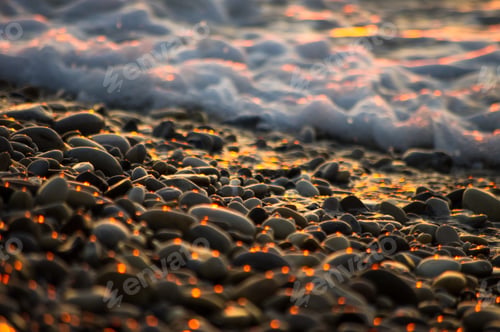 Preview: Pebble Stones On The Sea Beach, The Rolling Waves Of The Sea With Foam