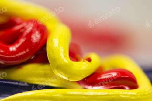 Preview: Abstract Composition With Red, Blue And Yellow Paint For Oil Painting With Reflexions