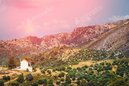 Preview: Mountain Landscape With Small Church On Crete Island, Greece