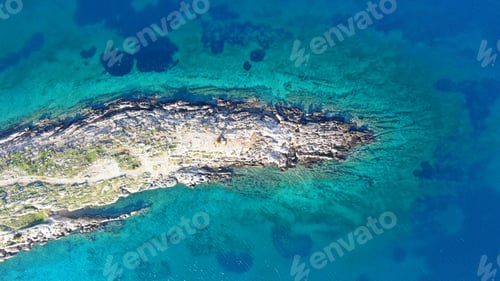 Preview: Aerial Drone Photo Of Tropical Island Rocky Seascape With Emerald Clear Calm Ocean
