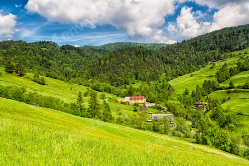 Preview: View Of Polish Town Wierchomla From Beskidy Mountains (Beskid Sadecki). Beskid Sadecki Is A Part Of