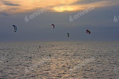 Preview: Kitesurfers At Sunset