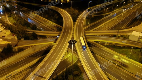 Preview: Aerial Drone Night View Of Elevated Highway Junction As Seen At Night
