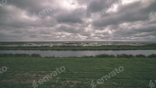 Preview: Very Expensive Image With Swamp And River Under Dramatic Clouds. Art Mostly - Vintage Retro Look