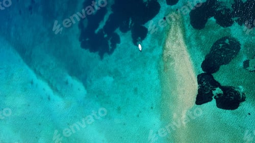 Preview: Aerial Drone Top View Photo Of Beautiful Turquoise Seascape In Area Of Agios Sostis With Famous