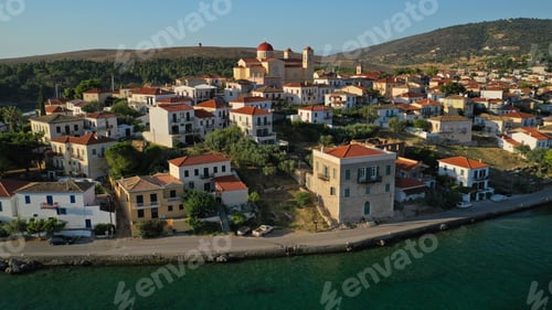 Preview: Aerial Drone Photo Of Main Church Of Agios Nikolaos In Picturesque Village Of Galaxidi, Fokida