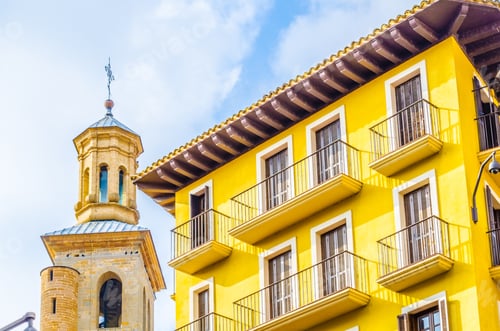 Preview: Colorful Houses On A Street In Pamplona, Spain