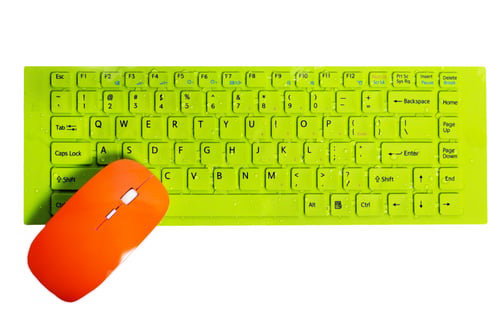 Preview: Orange Computer Mouse Green Button Key Of Keyboard Isolated On The White Background