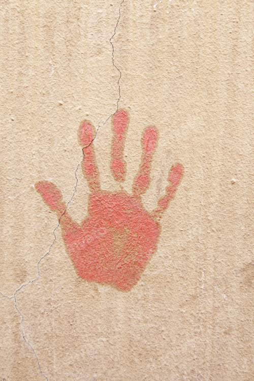Preview: Hand Painted On A Wall, Detail Of A Hand-Print, Shape And Texture Background