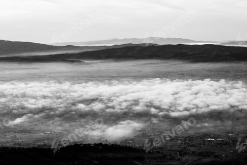 Preview: Beautiful View Of Umbria Valley In A Winter Morning, With Fog Covering Trees And Houses