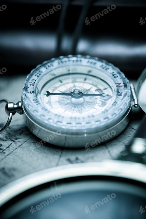 Preview: Vintage Compass And Old Navigation Map.