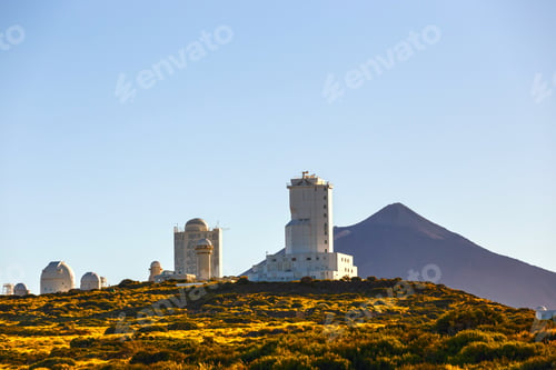 Preview: Telescopes Of The Astronomical Observatory Izana With Volcano El Teide In The Background, Spain