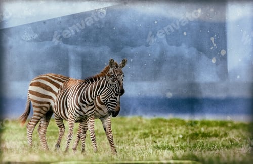 Preview: Vintage Style Image Of Zebras In The Lake Nakuru National Park In Kenya, Africa