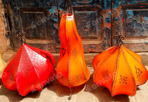 Preview: Traditional Moroccan Leather Lamps For Sale, Essaouira