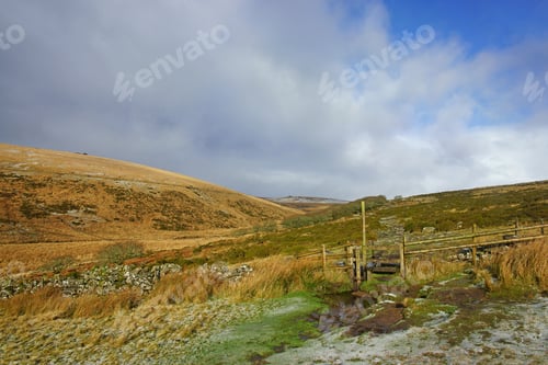 Preview: The Hiking Trail And Stile In The West Dart River Valley With A Covering Of Light Snow Leading To