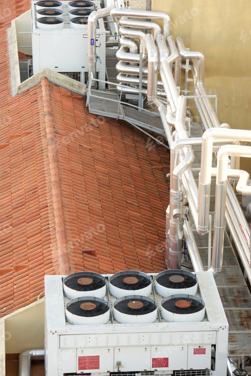 Preview: View Of A Huge Group Of Air Conditioning On A Roof.