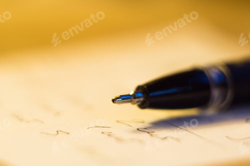 Preview: Ball Point Pen And A Sheet Of Paper With The Inscription, Macro, Close Up