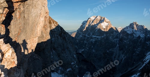 Preview: Sunset In The Mountains Above Pecol Meadow In Italy Above Mountain Pass Sella Nevea.