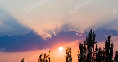 Preview: Landscape With Dramatic Light - Beautiful Golden Sunset With Saturated Sky And Clouds.