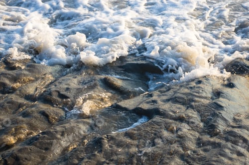 Preview: Pebble Stones On The Sea Beach, The Rolling Waves Of The Sea With Foam