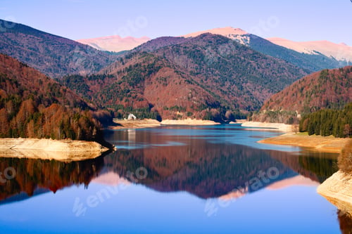 Preview: Landscape With Vidraru Dam Lake In Fagaras Mountains In Romania