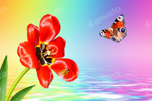 Preview: Bright And Colorful Flowers Tulips On The Background Of Spring Landscape.