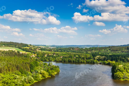 Preview: Vltava River In Deciduous Forest, Aerial View, Summer Day.