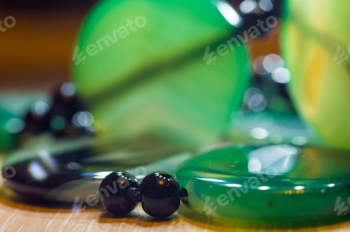 Preview: Large Polished Beads Of Beautiful Translucent Green Agate Gemstone, Macro