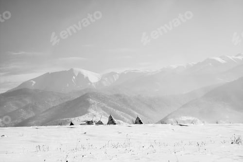 Preview: Winter Mountain Landscape. Black And White Photography
